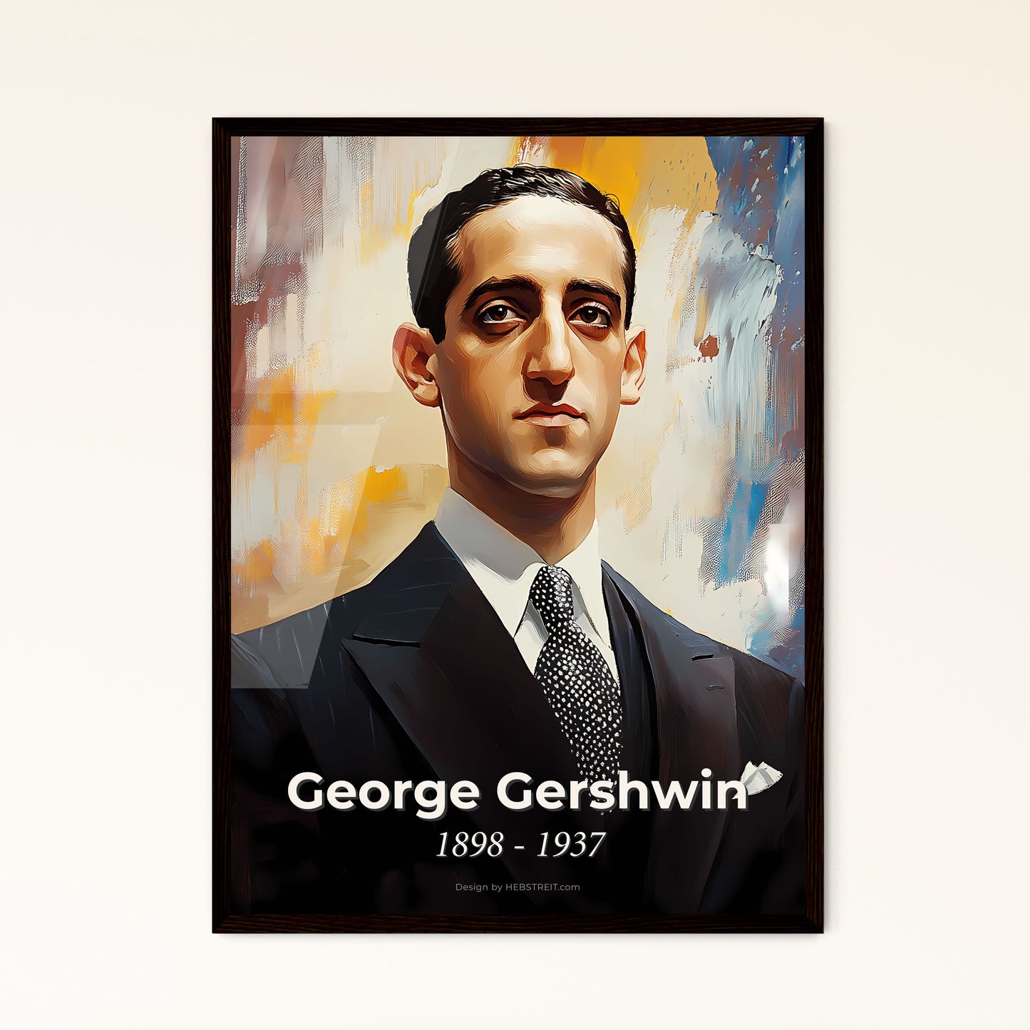 Portrait of George Gershwin, 1898 - 1937. Impressionistic painting of a man in a suit.