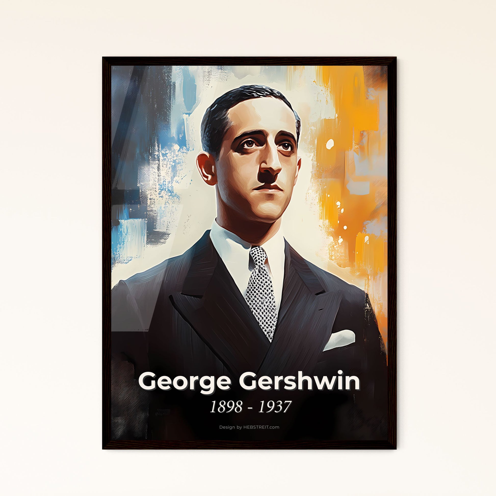 Portrait of George Gershwin, 1898 - 1937. Impressionistic painting of a man in a suit.