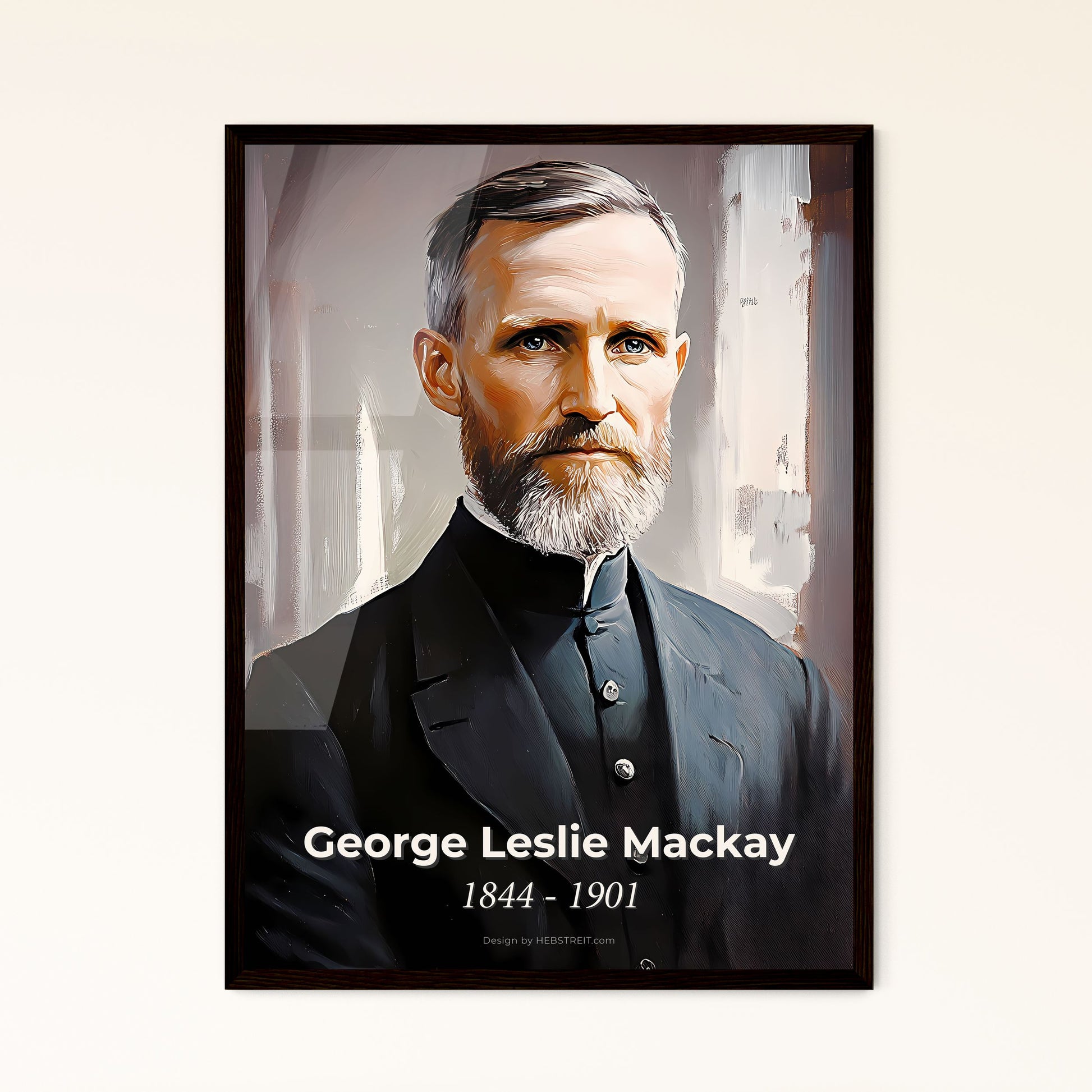 Portrait of George Leslie Mackay, 1844 - 1901. Impressionistic painting of a man in a black suit.