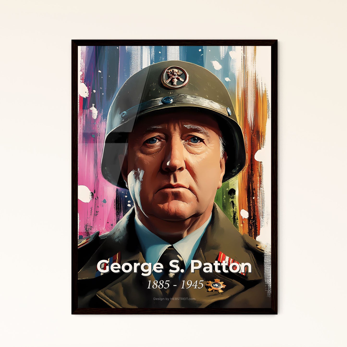 Portrait of George S. Patton, 1885 - 1945. Impressionistic painting of a man in a military uniform.