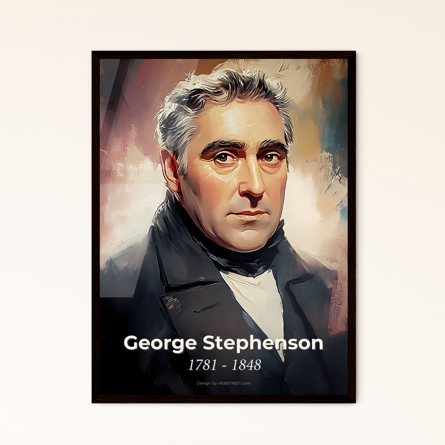 Portrait of George Stephenson, 1781 - 1848. Impressionistic painting of a man in a suit.