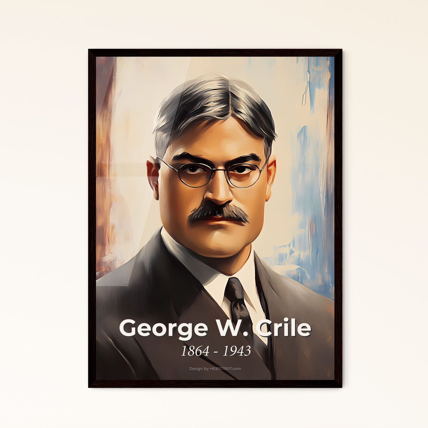 Portrait of George W. Crile, 1864 - 1943. Impressionistic painting of a man with a mustache wearing glasses.