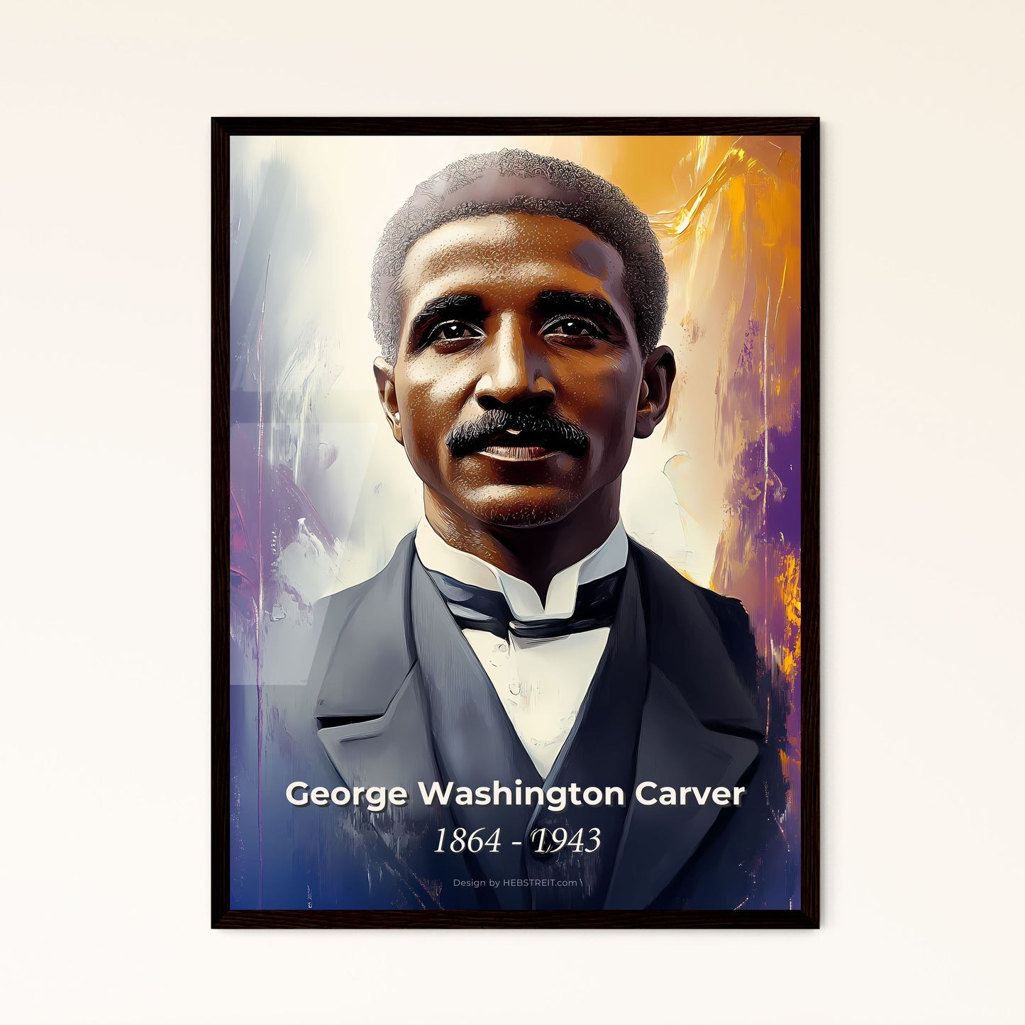 Portrait of George Washington Carver, 1864 - 1943. Impressionistic painting of a man with a mustache and a suit.