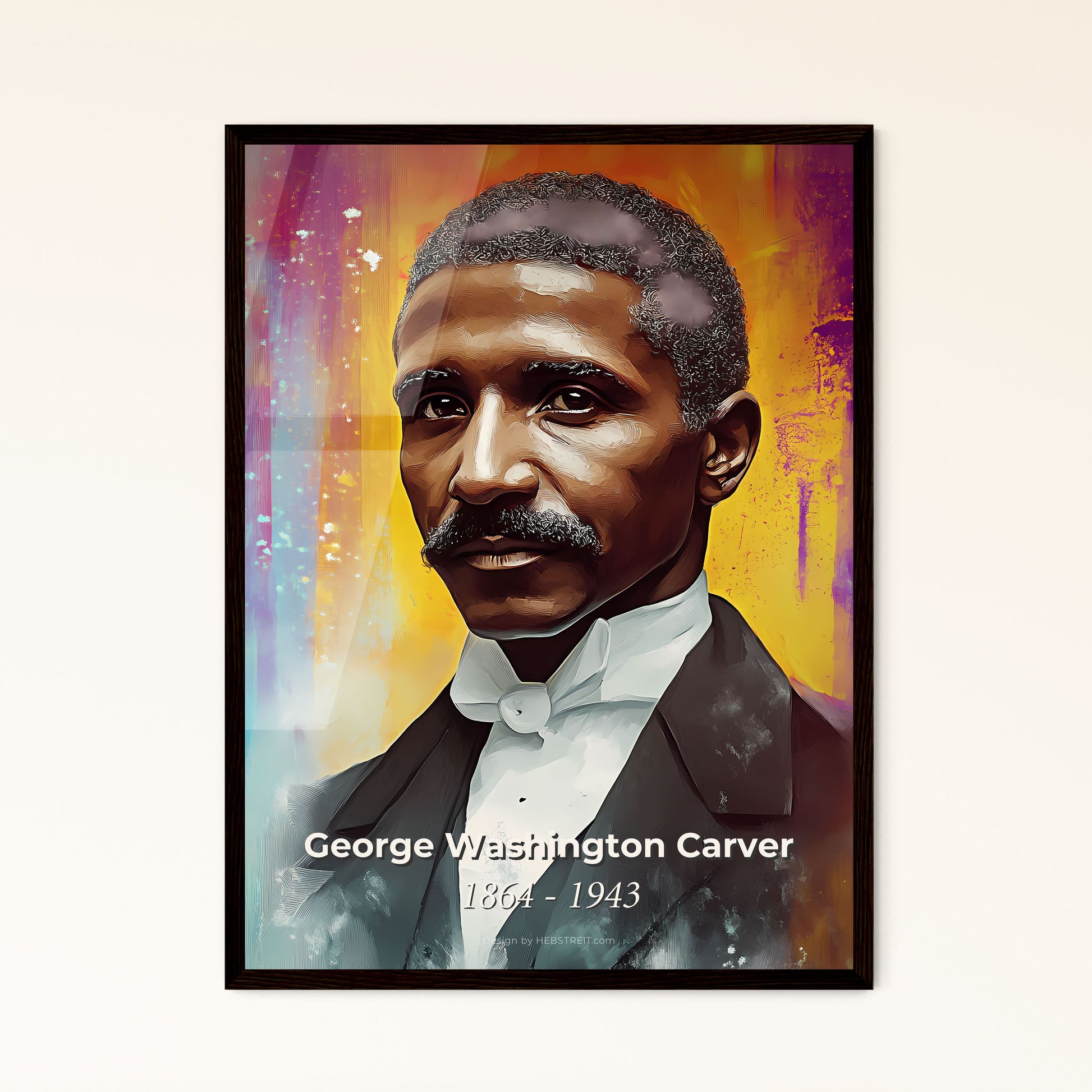 Portrait of George Washington Carver, 1864 - 1943. Impressionistic painting of a man with a mustache and a suit.