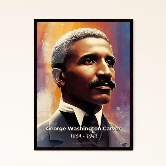 Portrait of George Washington Carver, 1864 - 1943. Impressionistic painting of a man with a mustache.