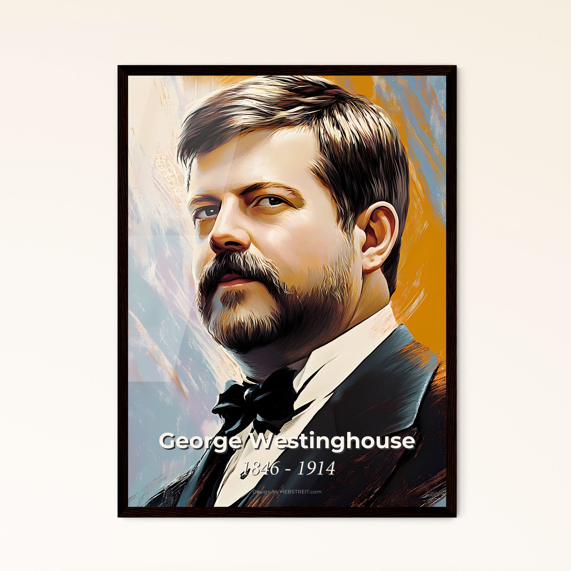 Portrait of George Westinghouse, 1846 - 1914. Impressionistic painting of a man with a mustache and beard wearing a suit.