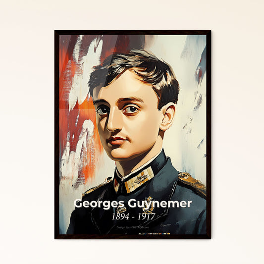 Portrait of Georges Guynemer, 1894 - 1917. Impressionistic painting of a man in a military uniform.