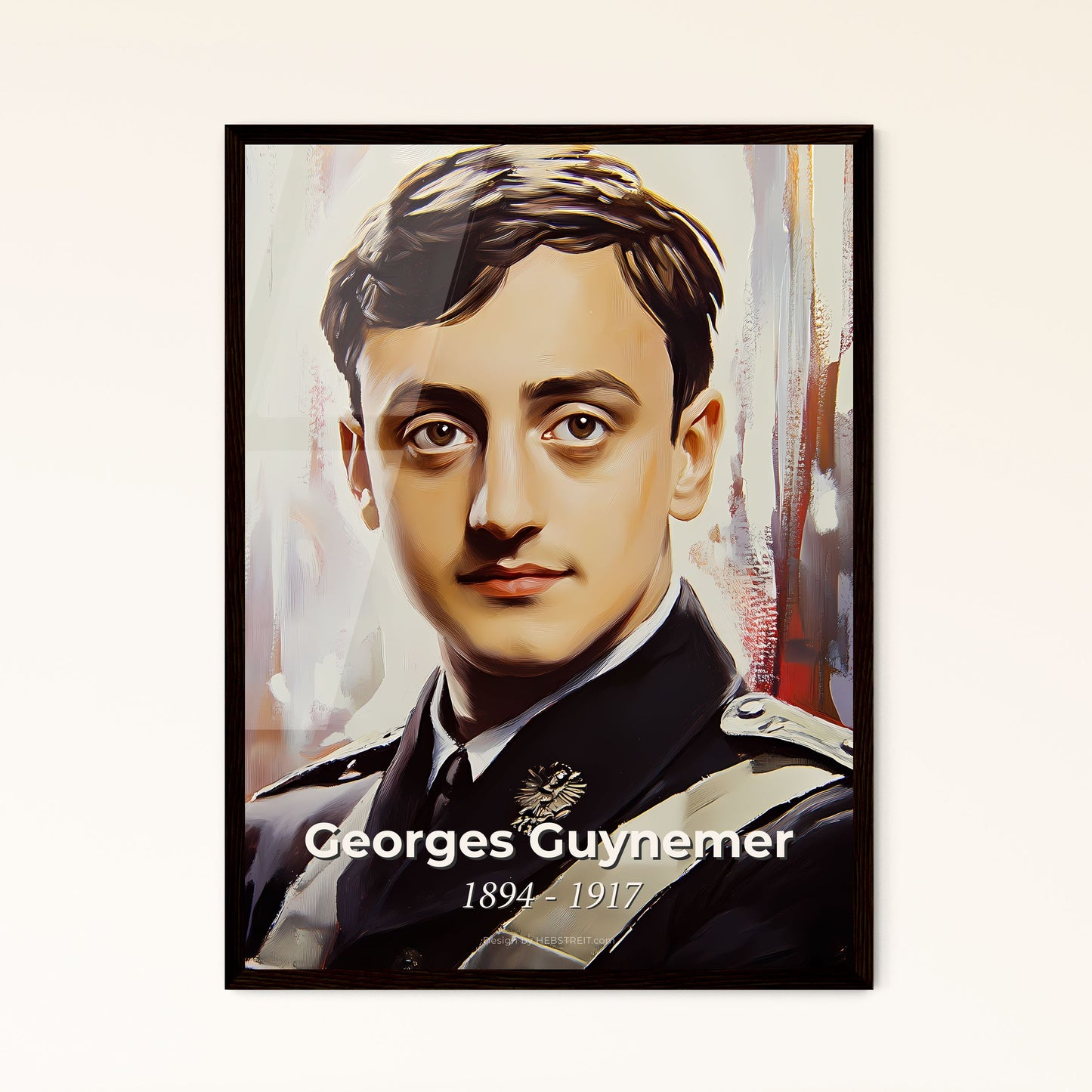 Portrait of Georges Guynemer, 1894 - 1917. Impressionistic painting of a man in a uniform.