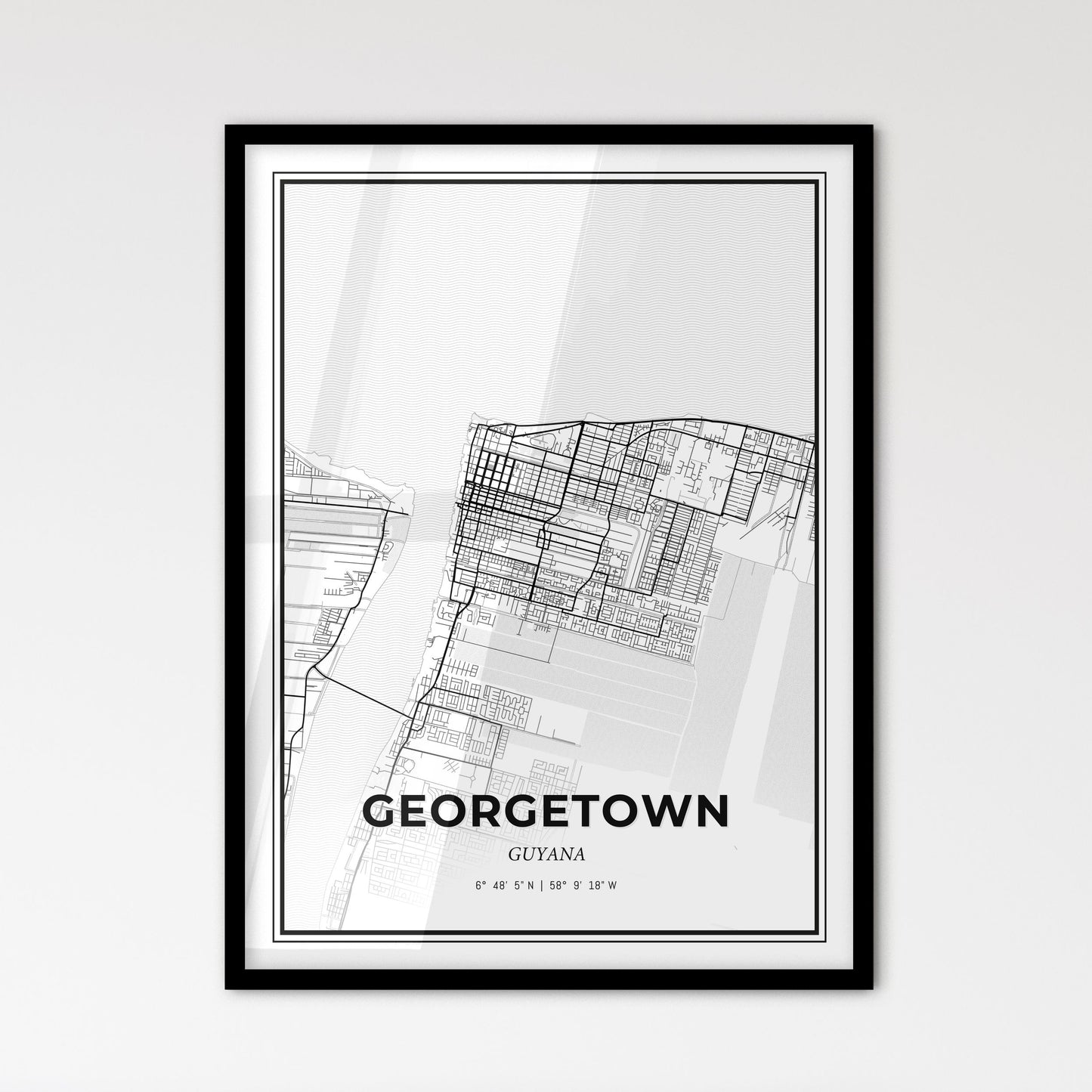 Georgetown Guyana - Scandinavian Style City Map for Modern Home Decor