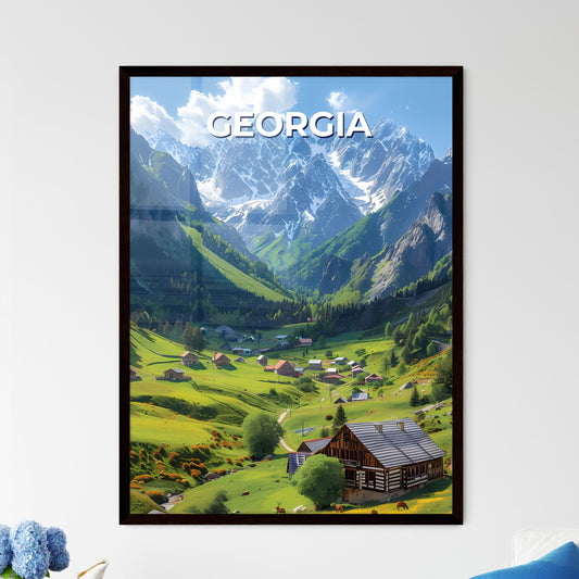 Vibrant Georgian Mountain Landscape Painting Depicting a House and Majestic Peaks in Europe