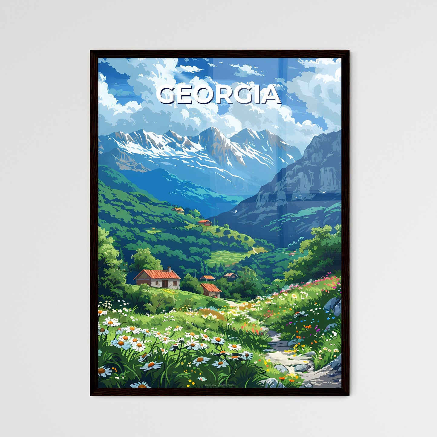 Panoramic Landscape Painting: Georgia, Europe with Colorful Mountains and Country Path