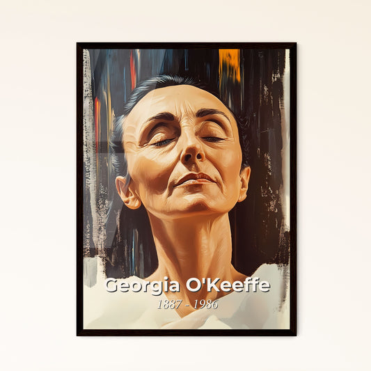 Portrait of Georgia O'Keeffe, 1887 - 1986. Impressionistic painting of a woman with her eyes closed.