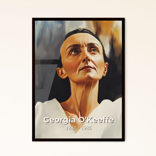 Portrait of Georgia O'Keeffe, 1887 - 1986. Impressionistic painting of a woman looking up to the sky.