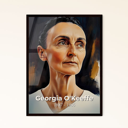 Portrait of Georgia O'Keeffe, 1887 - 1986. Impressionistic painting of a woman looking up to the side.