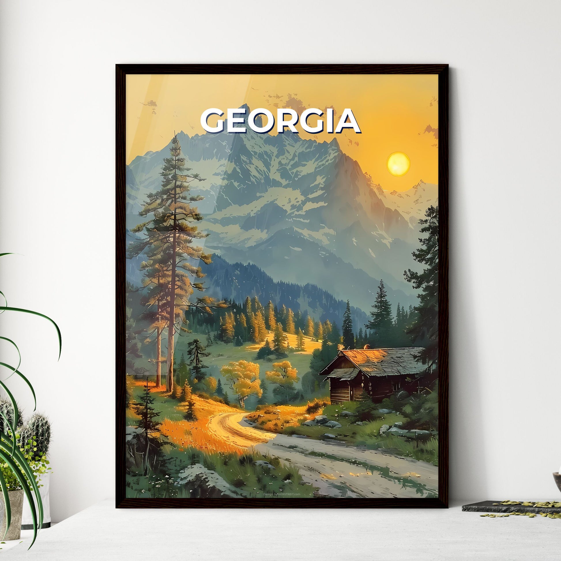 Painting of a Vibrant House in the Mountains of Georgia, USA