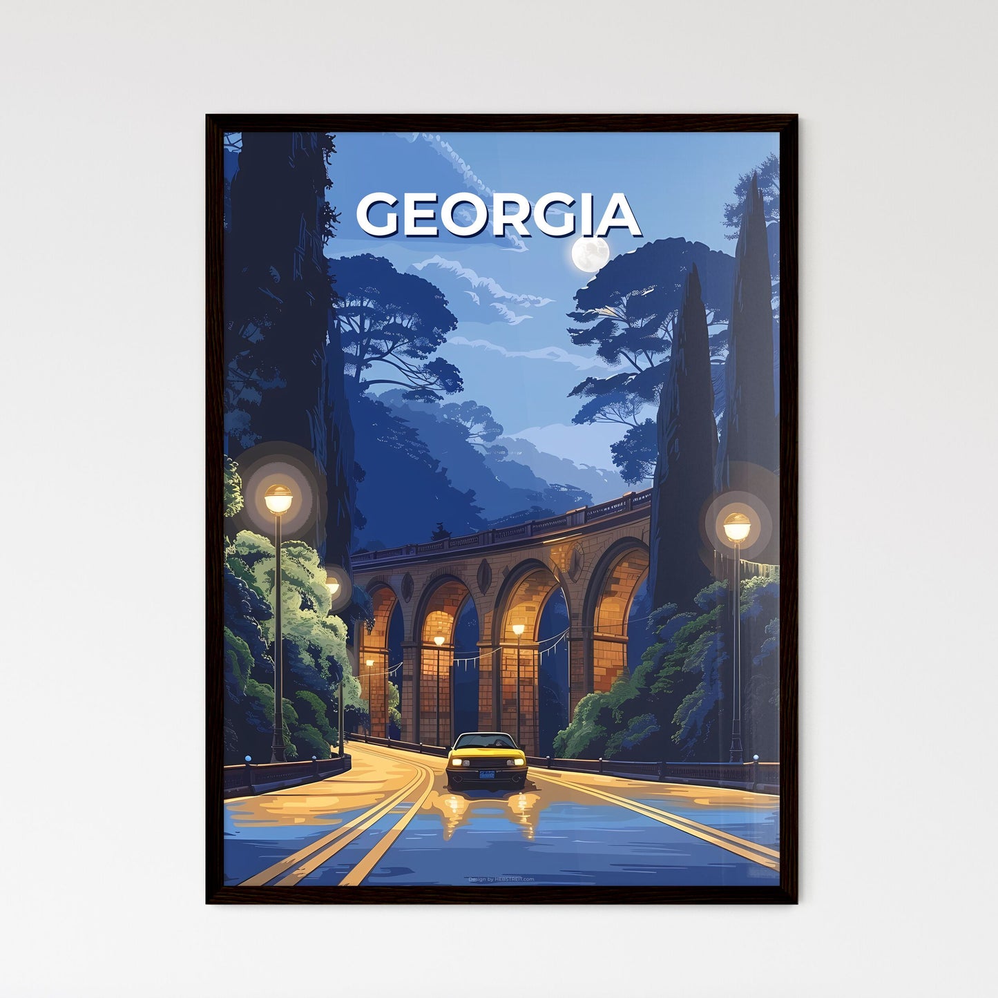 Abstract Painting Depicting a Car on a Bridge in Georgia, USA, Capturing the Essence of Art and Creative Expression