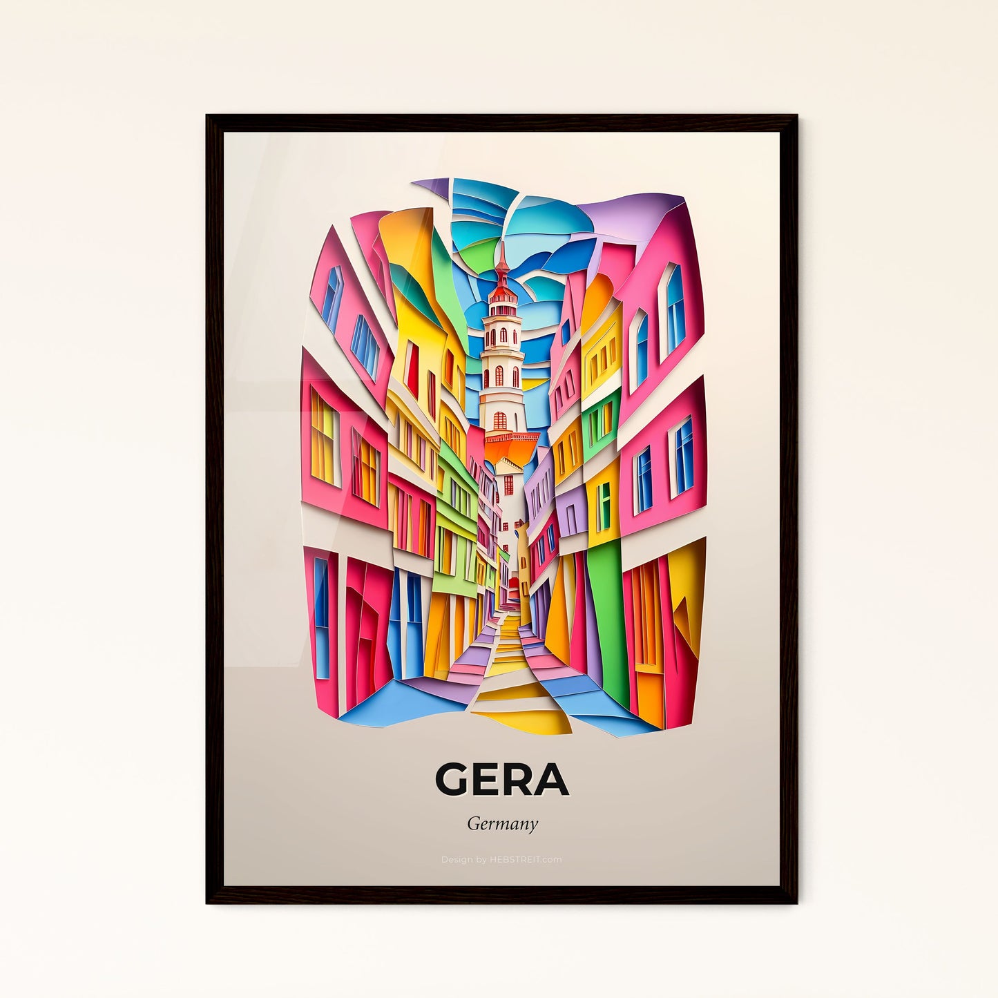 Vivid Gera, Germany - a colorful city street with a clock tower