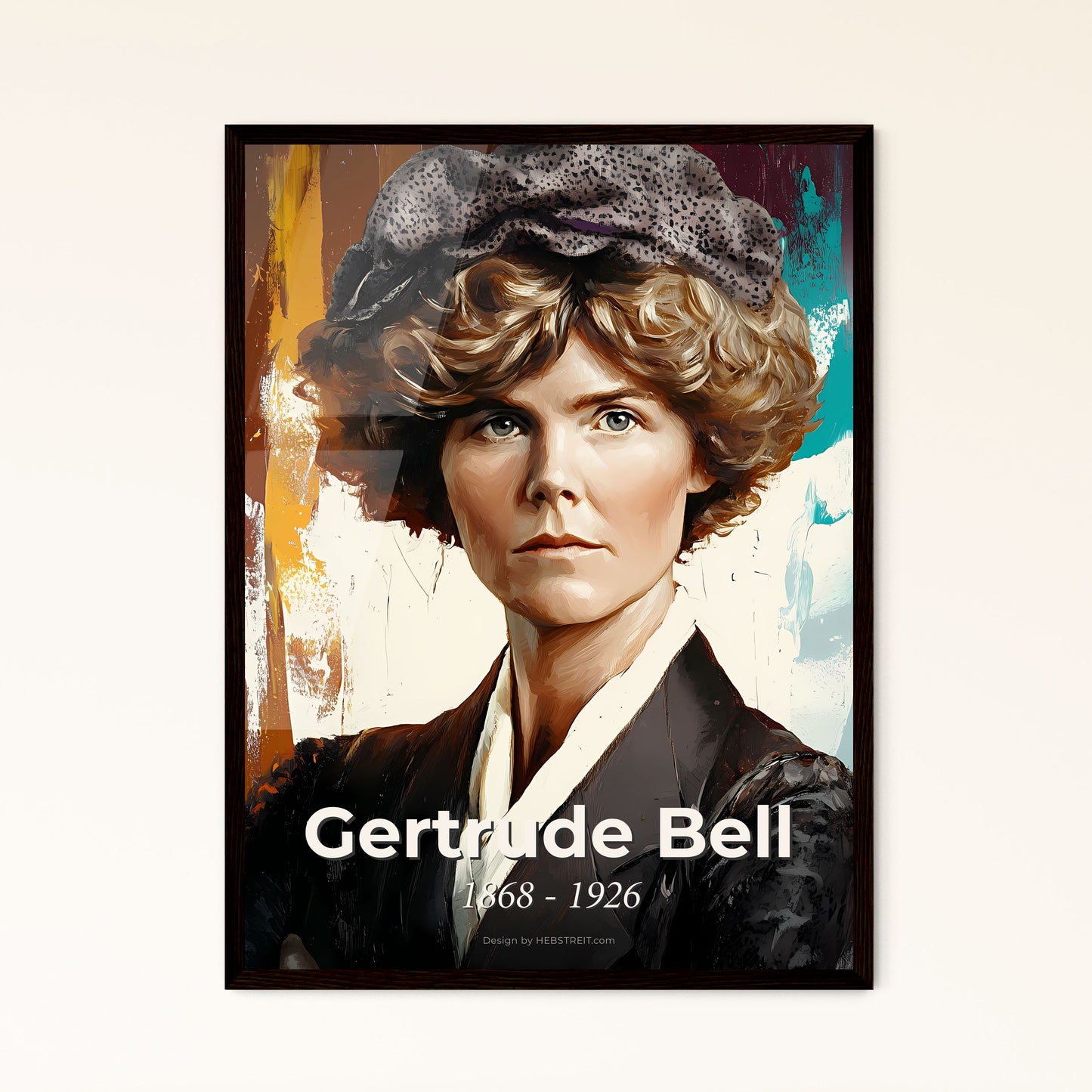 Portrait of Gertrude Bell, 1868 - 1926. Impressionistic painting of a woman with a hat.