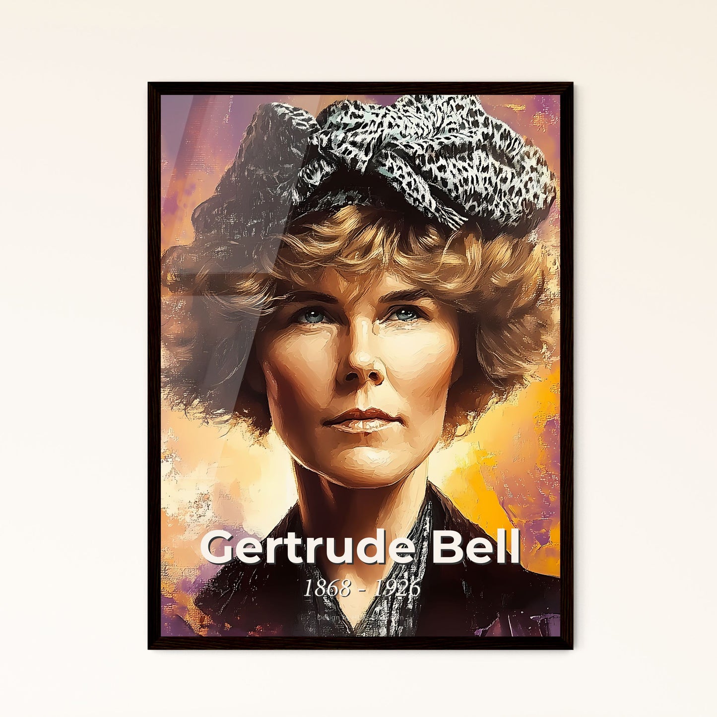 Portrait of Gertrude Bell, 1868 - 1926. Impressionistic painting of a woman with a bow on her head.