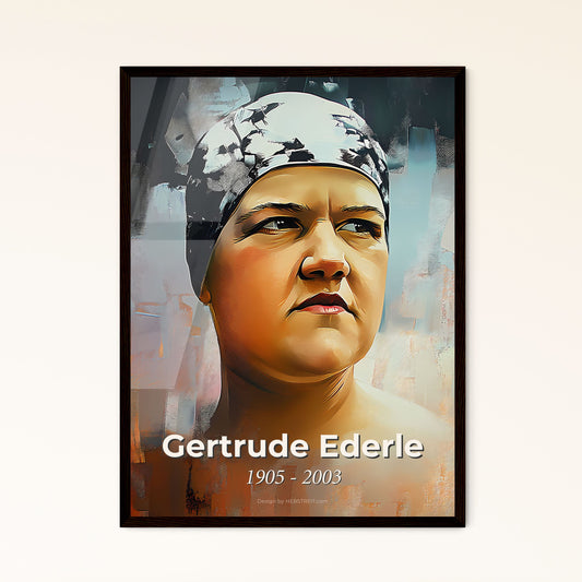 Portrait of Gertrude Ederle, 1905 - 2003. Impressionistic painting of a woman wearing a bandana.