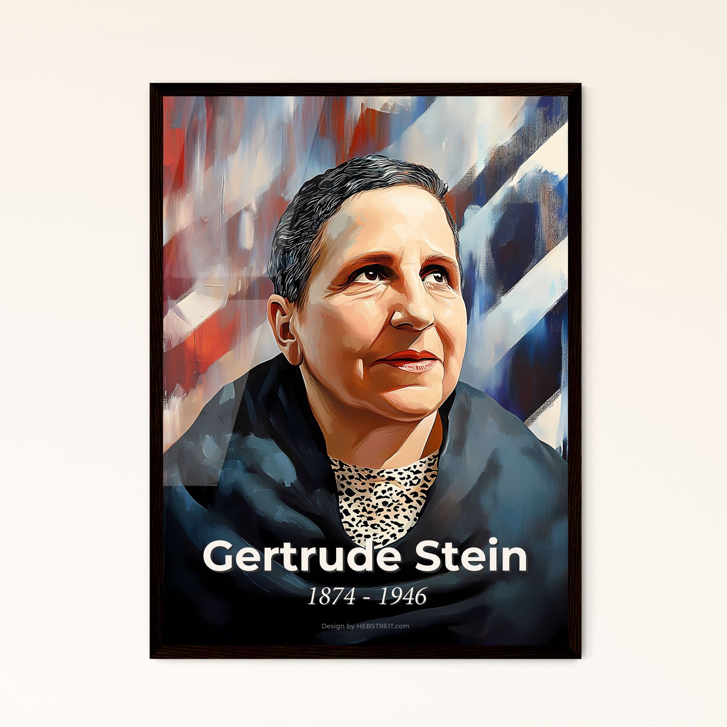 Portrait of Gertrude Stein, 1874 - 1946. Impressionistic painting of a woman looking up to the side.