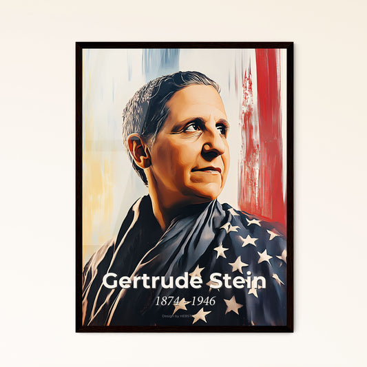 Portrait of Gertrude Stein, 1874 - 1946. Impressionistic painting of a man in a flag.