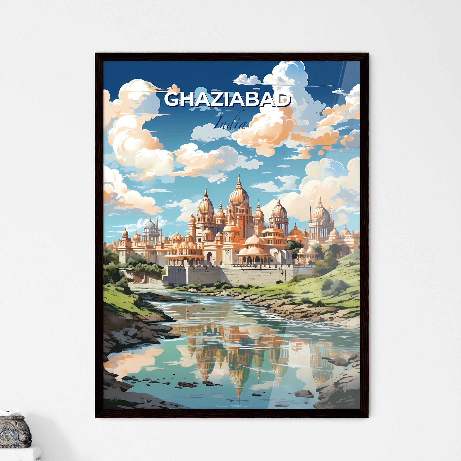 Ghaziabad City Skyline India Canvas Painting Art Blue Sky Castle River Default Title