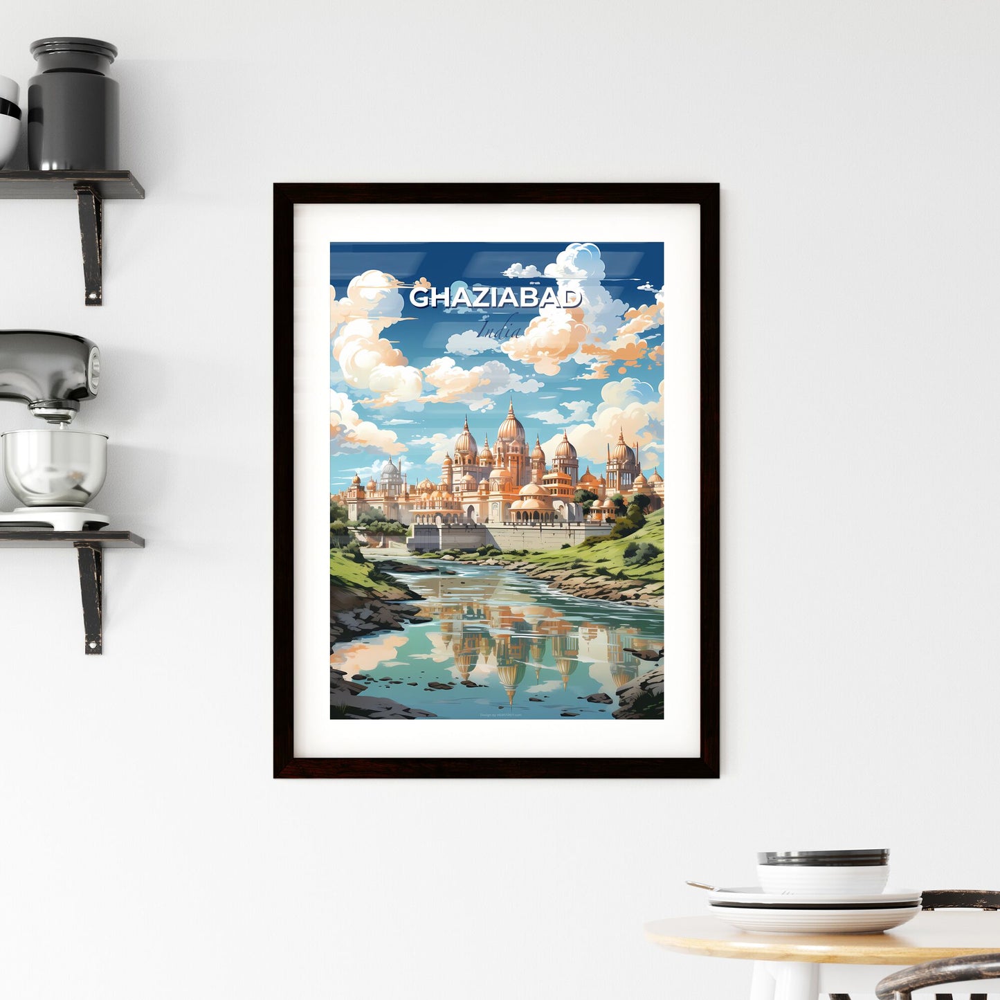 Ghaziabad City Skyline India Canvas Painting Art Blue Sky Castle River Default Title