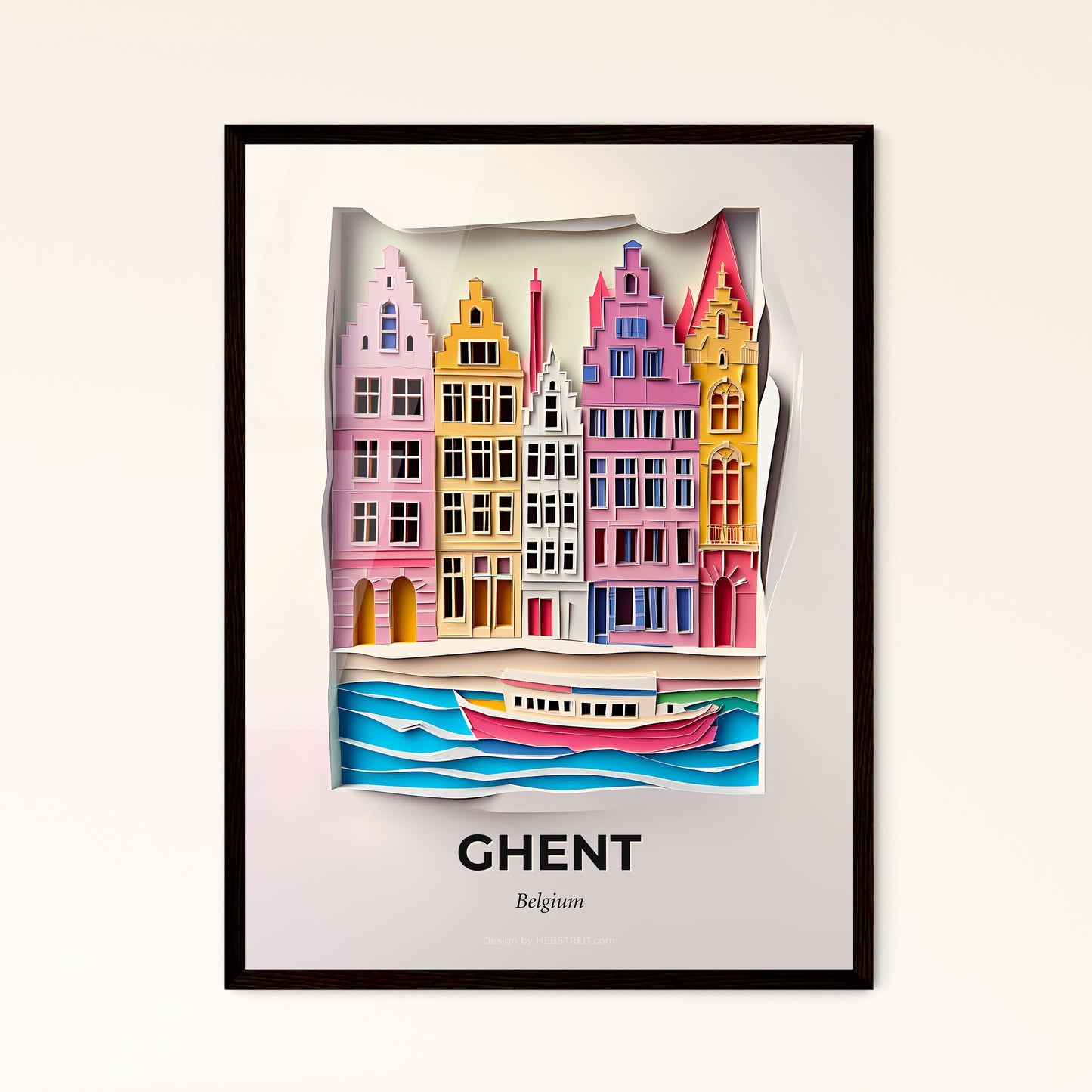 Vivid Ghent , Belgium - a paper cut of a city with a boat in the water