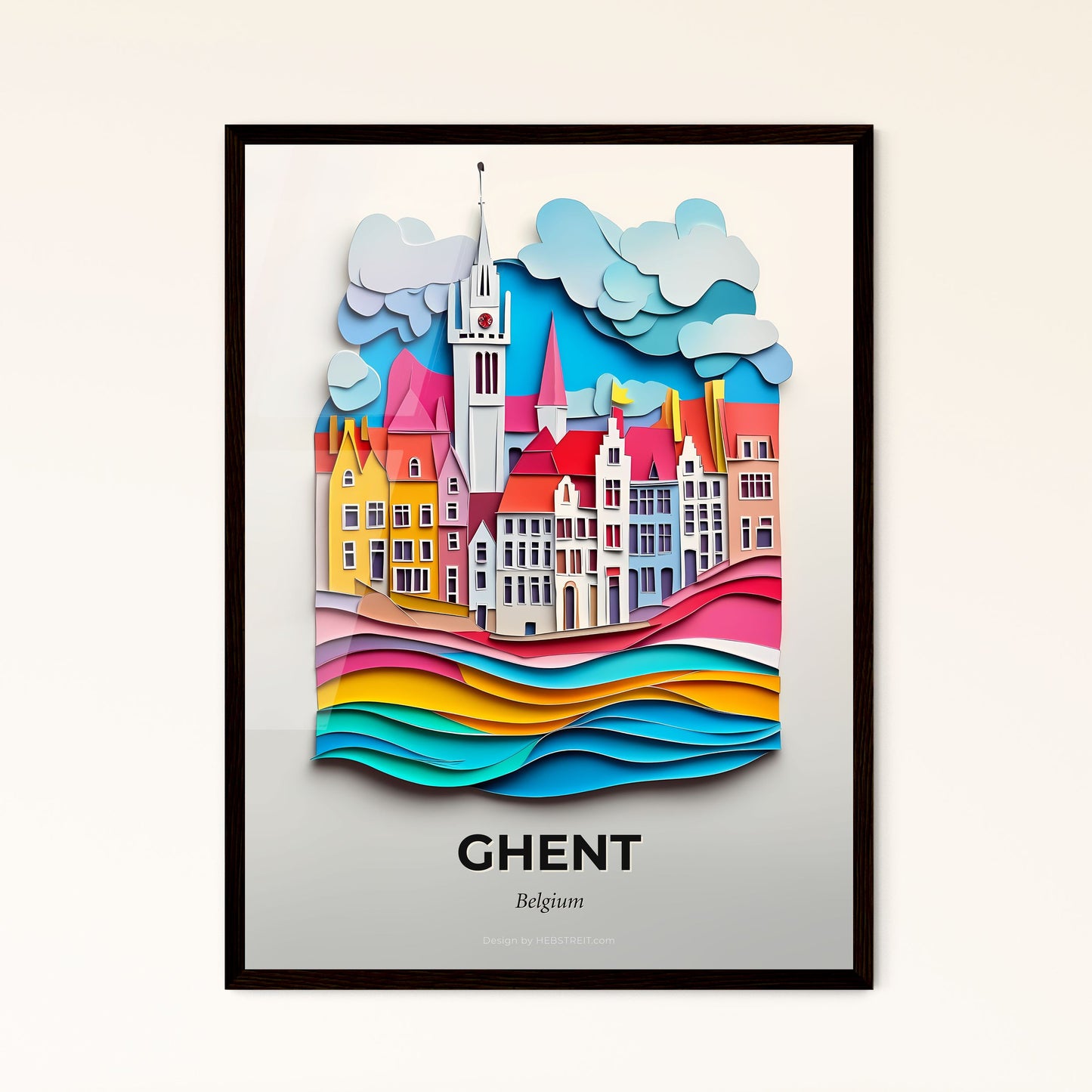 Vivid Ghent , Belgium - a paper cut of a city with a clock tower