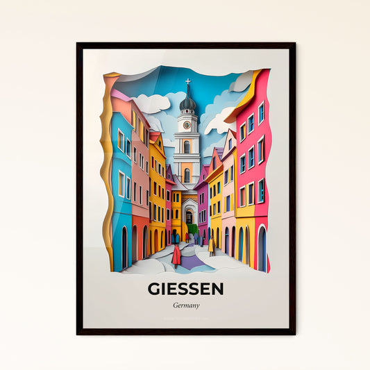 Vivid Gießen, Germany - a paper cut of a city street with a clock tower