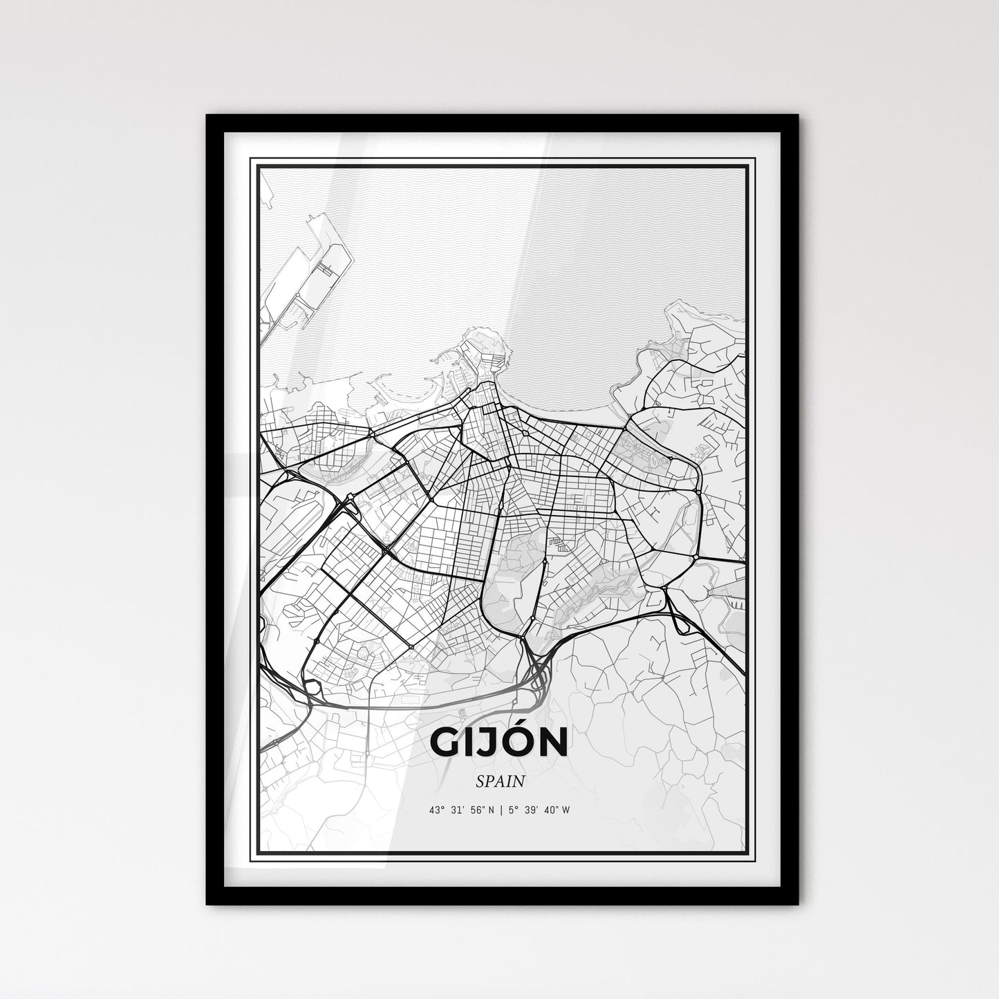 Gijón Spain - Scandinavian Style City Map for Modern Home Decor