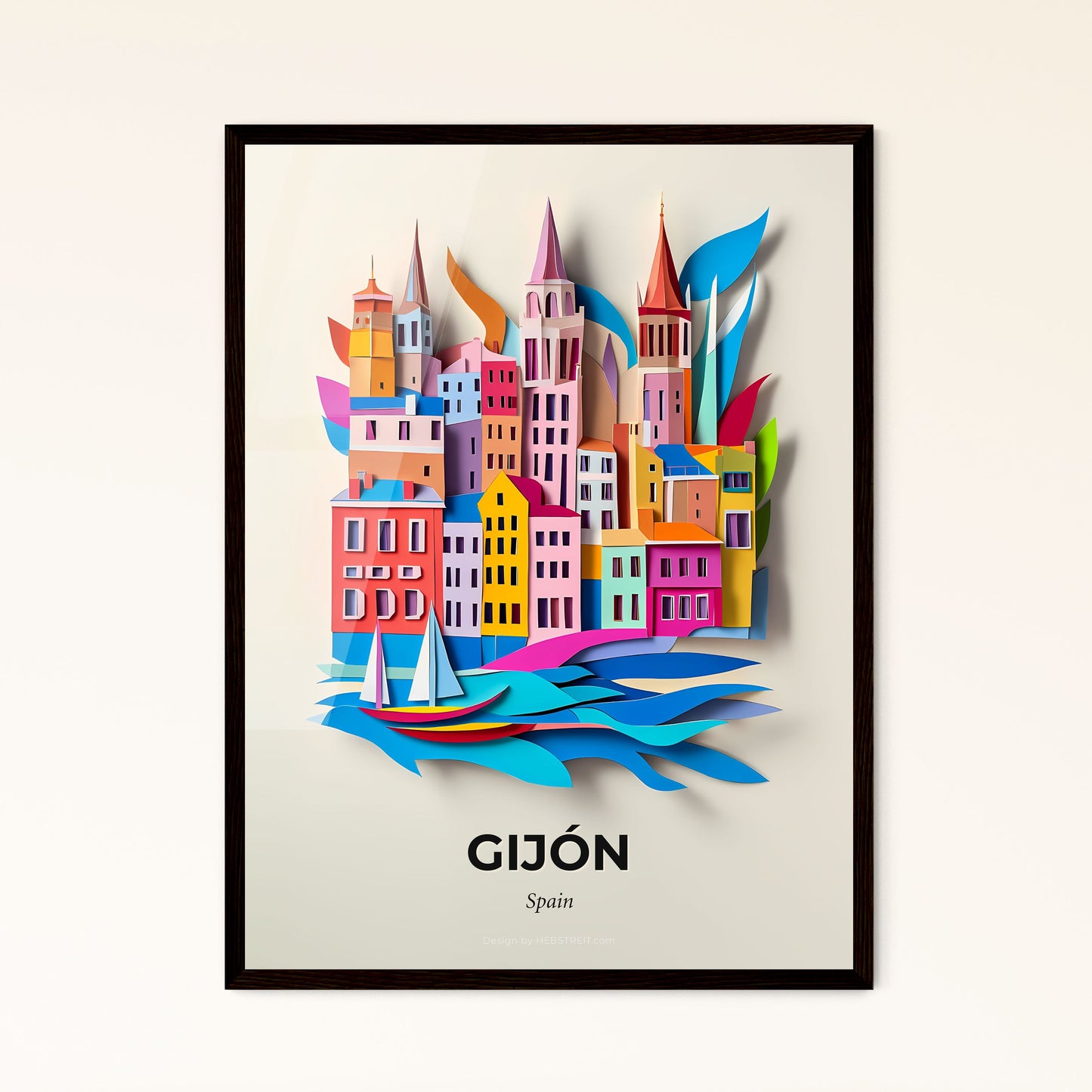 Vivid Gijón, Spain - a paper cut of a city with a sailboat