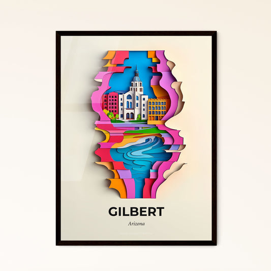 Vivid Gilbert, Arizona - a paper cut of a city with a bridge