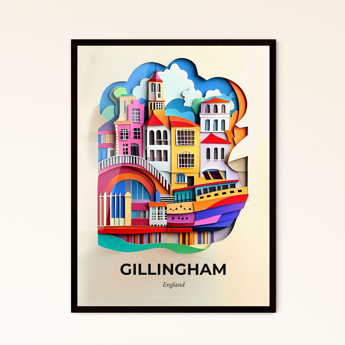 Vivid Gillingham, England - a paper cut of a city with a boat