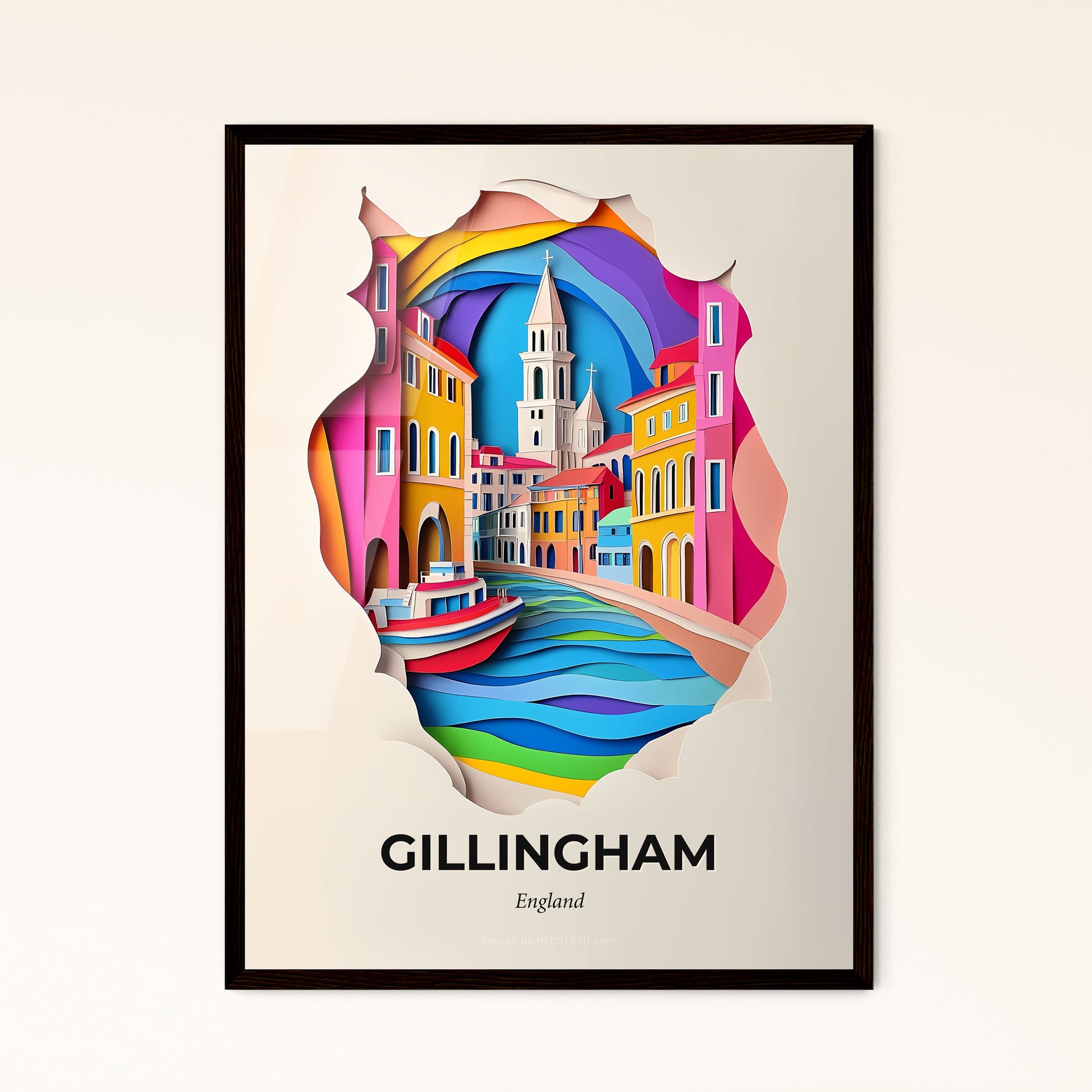 Vivid Gillingham, England - a paper cut of a city with a boat