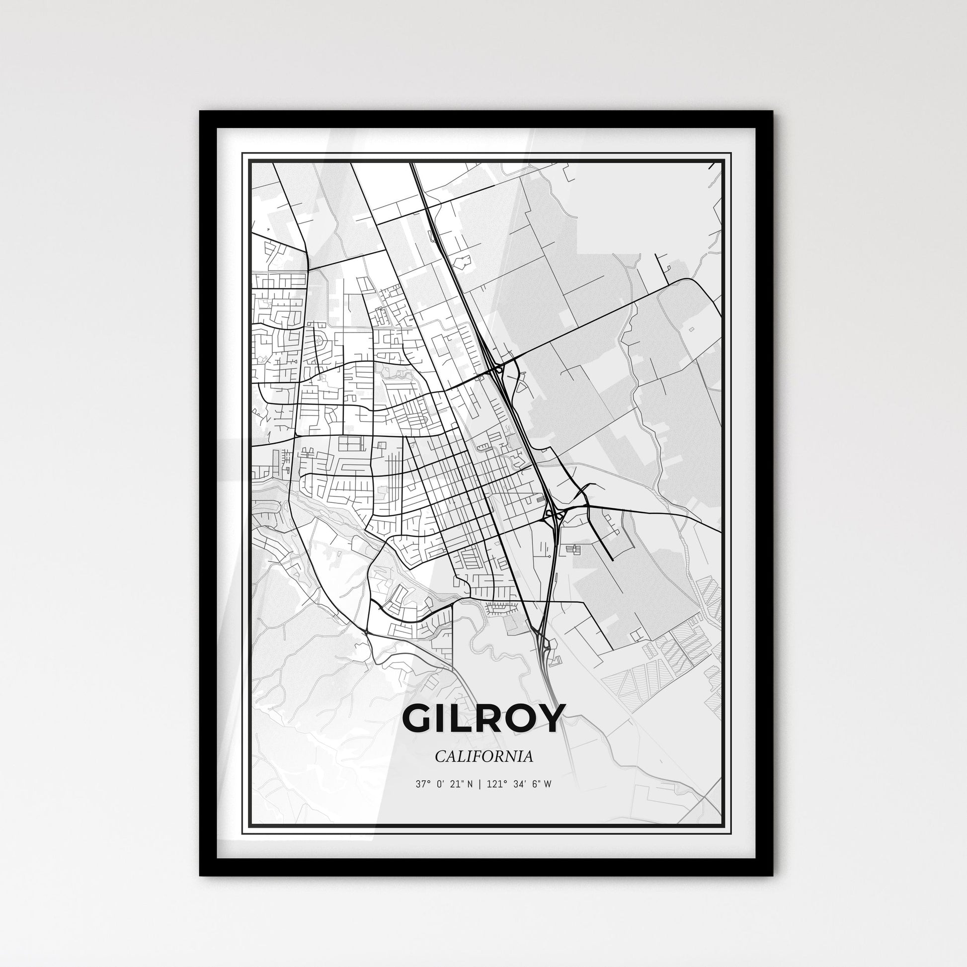 Gilroy California - Scandinavian Style City Map for Modern Home Decor