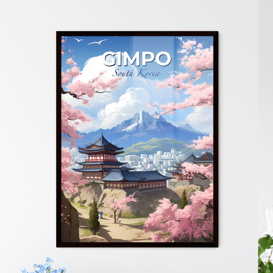 Vibrant Art Painting of Gimpo South Korea City Building with Pink Flowers Hillside Default Title