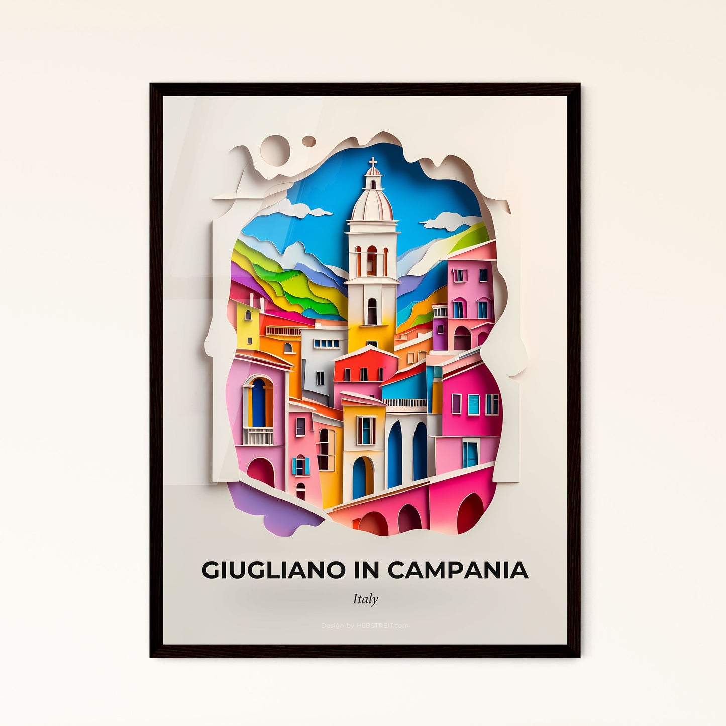 Vivid Giugliano in Campania, Italy - a paper cut of a city with a clock tower