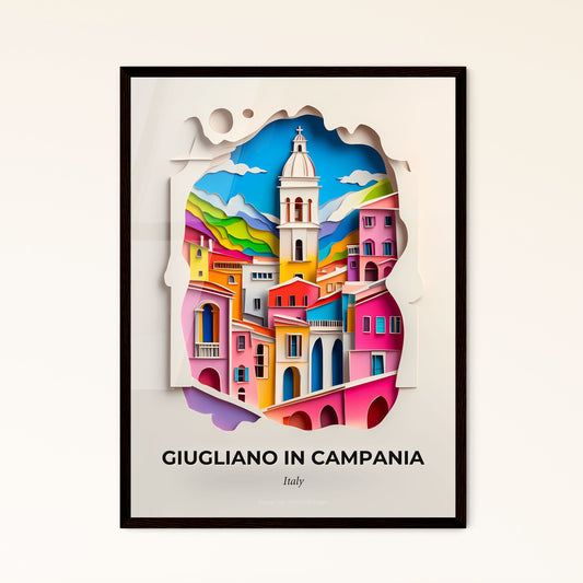 Vivid Giugliano in Campania, Italy - a paper cut of a city with a clock tower