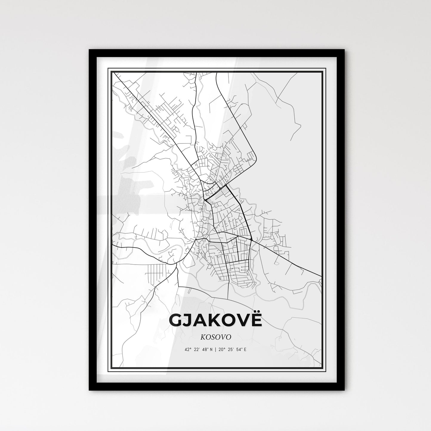 Gjakovë / Đakovica Kosovo - Scandinavian Style City Map for Modern Home Decor