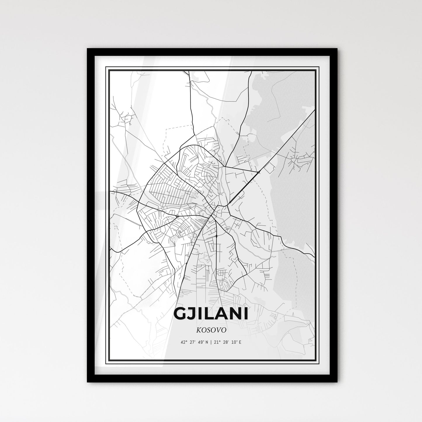 Gjilani / Gnjilane Kosovo - Scandinavian Style City Map for Modern Home Decor