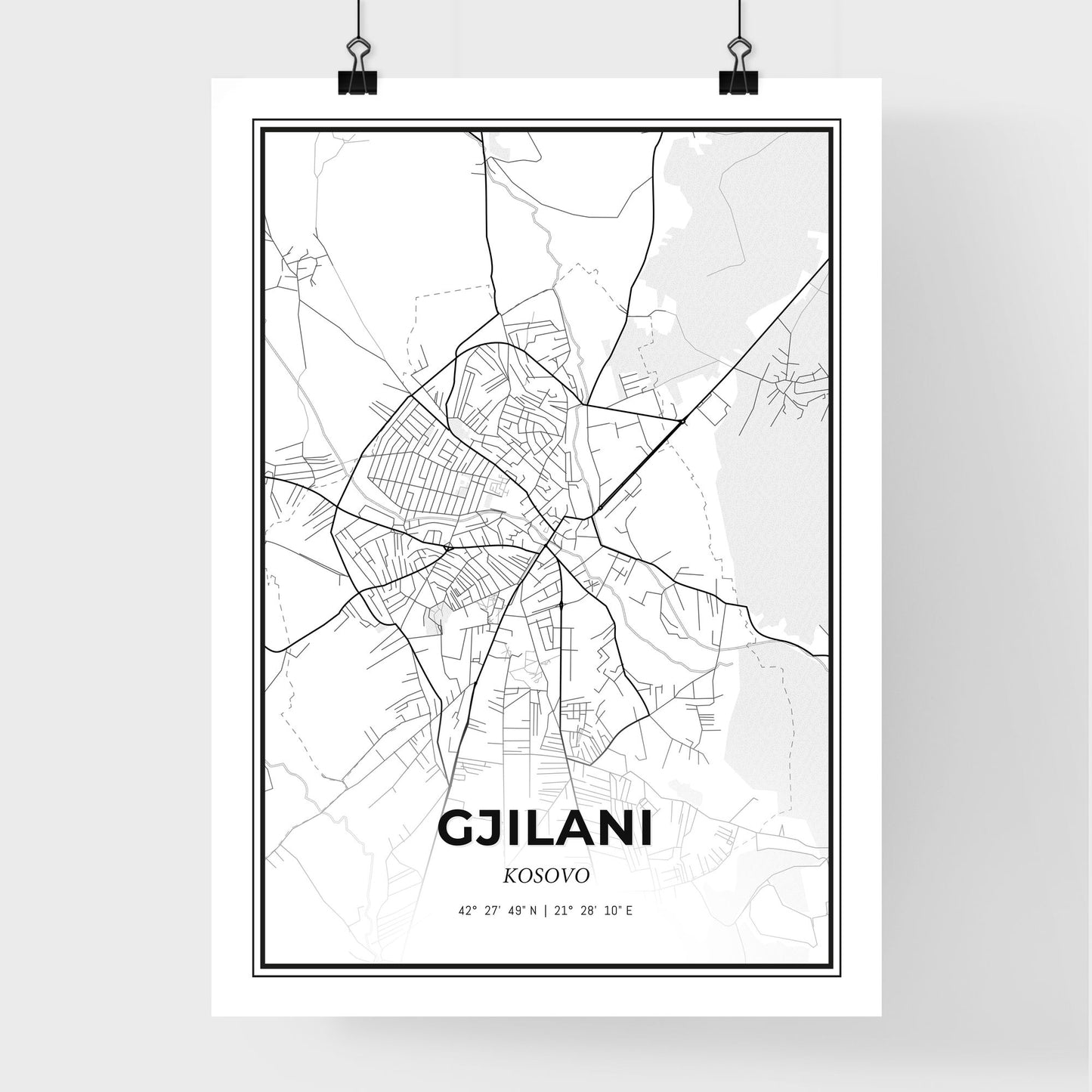 Gjilani / Gnjilane Kosovo - Premium City Map Poster