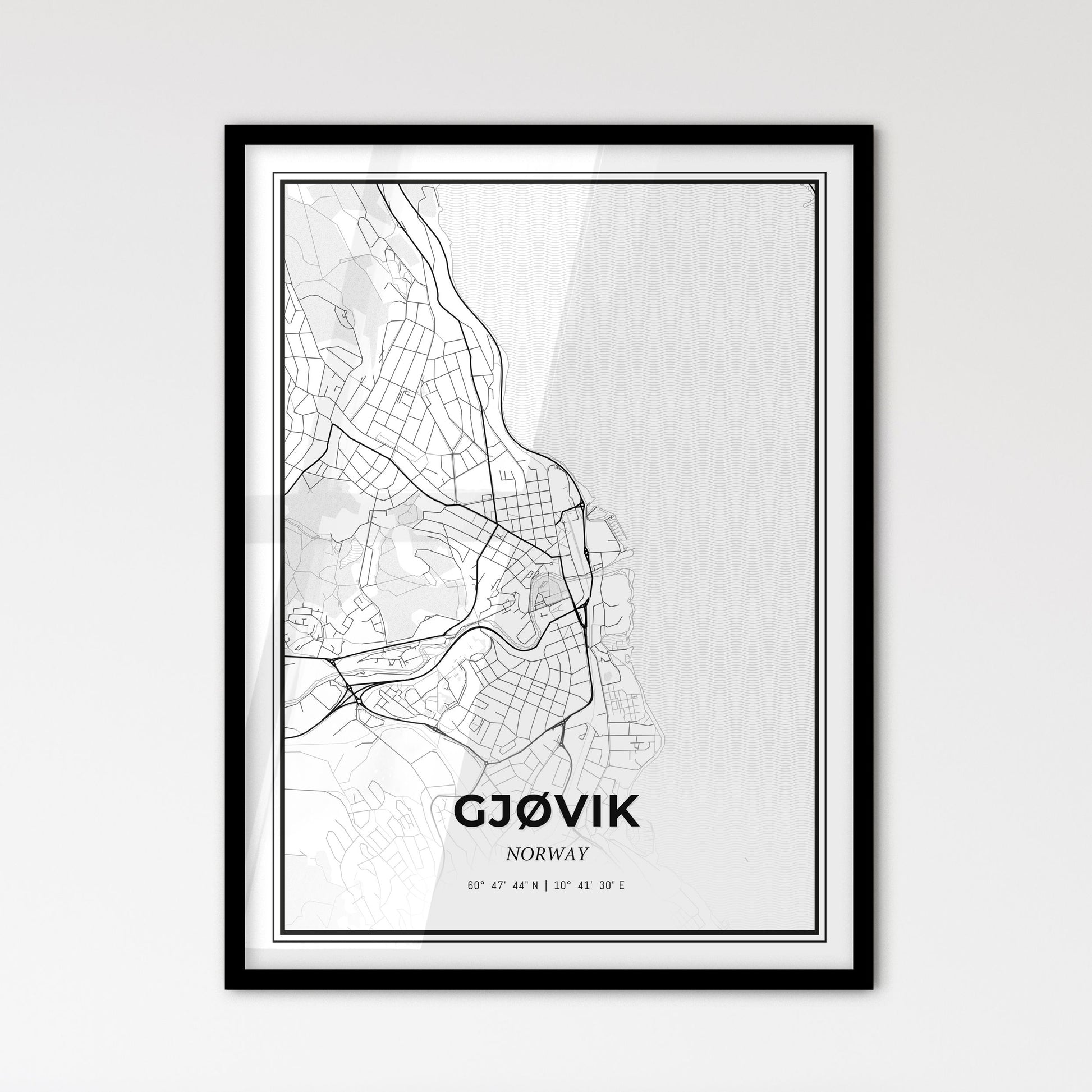 Gjøvik Norway - Scandinavian Style City Map for Modern Home Decor