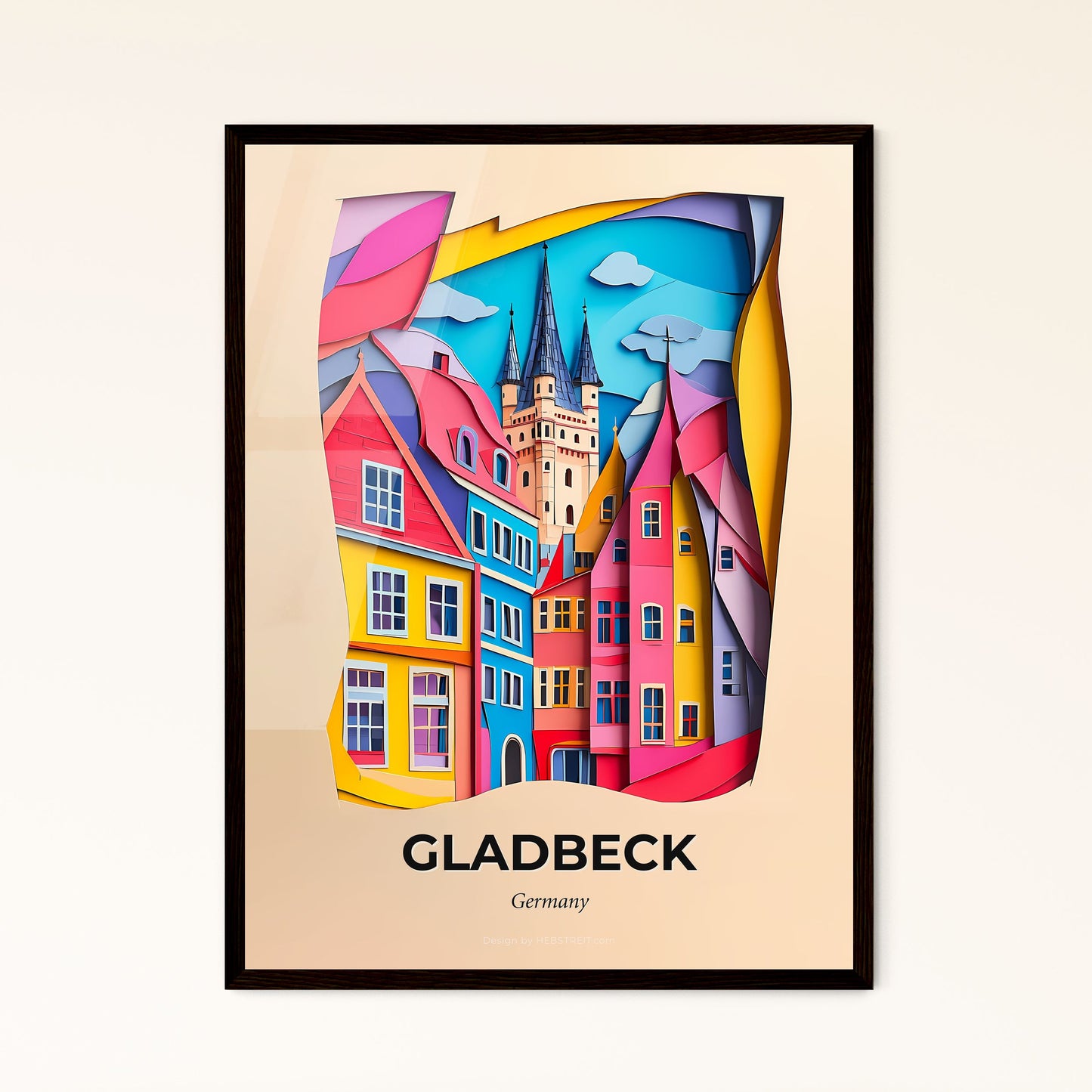 Vivid Gladbeck, Germany - a paper cut of a city with a clock tower