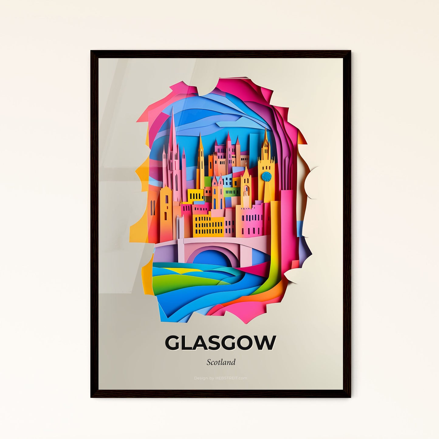 Vivid Glasgow, Scotland - a paper cut of a city with a river