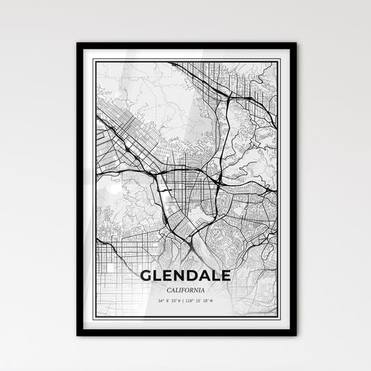 Glendale California - Scandinavian Style City Map for Modern Home Decor