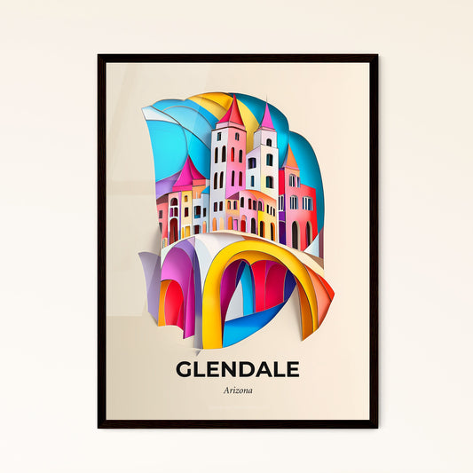 Vivid Glendale, Arizona - a paper cut of a city with a rainbow bridge