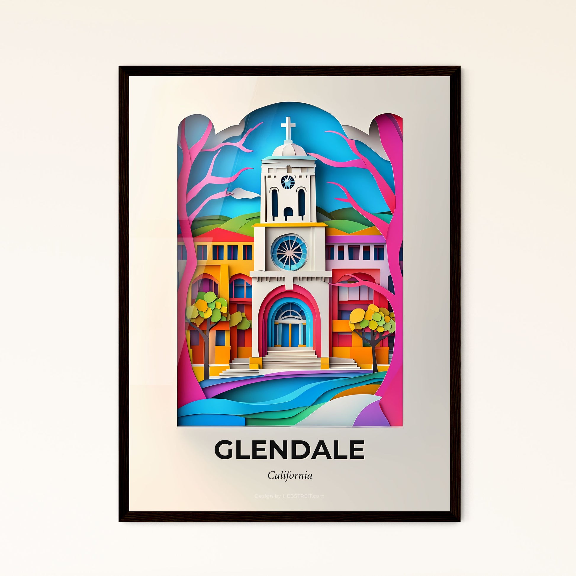 Vivid Glendale, California - a church with a clock tower in a colorful landscape