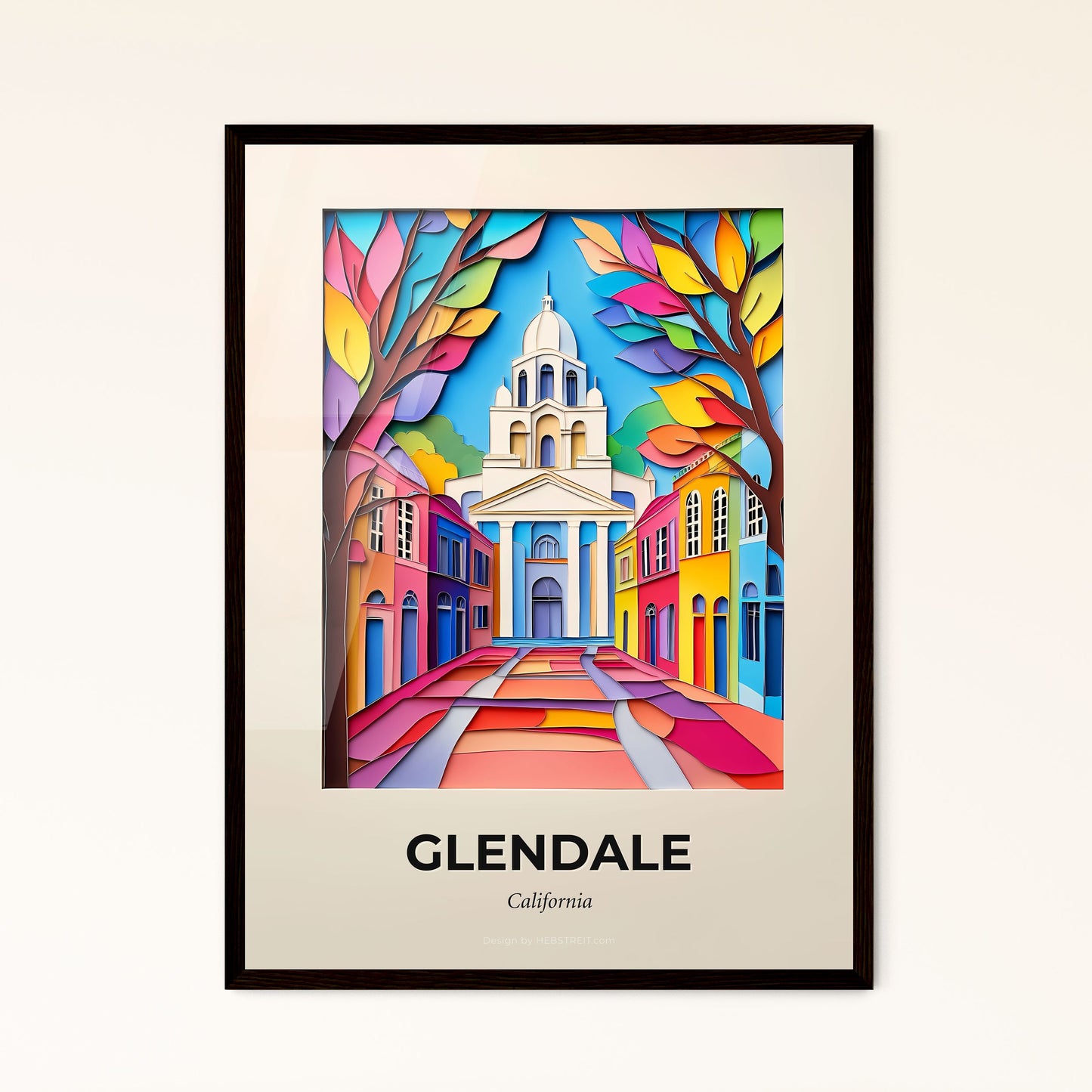 Vivid Glendale, California - a painting of a church with a tree in front of it